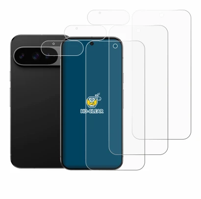 Abbildung des Geräts Google Pixel 9 Pro XL (Display+Kamera) mit einer Vielzahl des Displayschutzes.