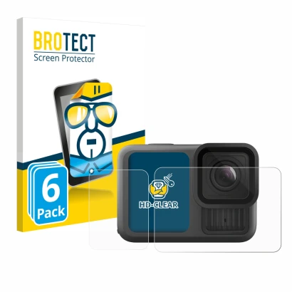 Vorderseite einer Produktverpackung mit dem Markenlogo BROTECT. Daneben ist das Gerät GoPro Hero 13 Black mit dem zugehörigen