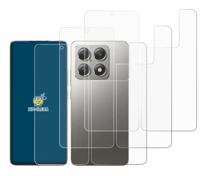 Abbildung des Geräts Xiaomi 14T Pro (Display+Rückseite) mit einer Vielzahl des Displayschutzes.