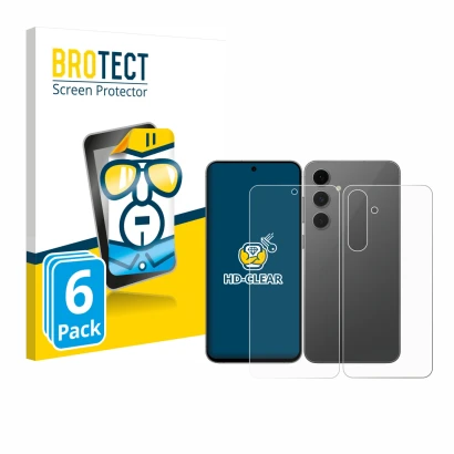 Vorderseite einer Produktverpackung mit dem Markenlogo BROTECT. Daneben ist das Gerät Samsung Galaxy S24 FE (Display+Rückseite