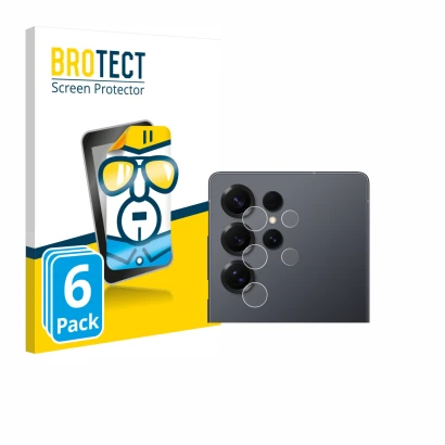 Vorderseite einer Produktverpackung mit dem Markenlogo BROTECT. Daneben ist das Gerät Samsung Galaxy S25 Ultra (NUR Kameraschu