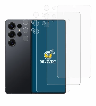 Abbildung des Geräts Samsung Galaxy S25 Ultra Enterprise Edition (Display+Kamera) mit einer Vielzahl des Displayschutzes.