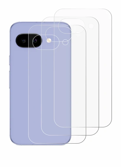 Abbildung des Geräts Google Pixel 9a (Rückseite) mit einer Vielzahl des Displayschutzes.