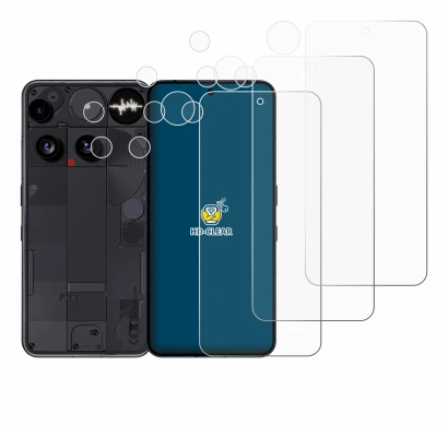 Abbildung des Geräts Nothing Phone (3) (Display+Kamera) mit einer Vielzahl des Displayschutzes.