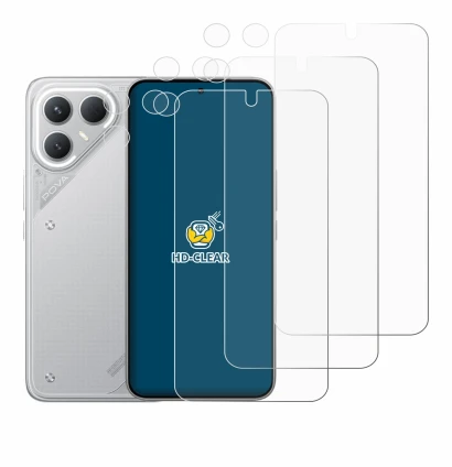 Abbildung des Geräts Tecno Pova 7 Pro (Display+Kamera) mit einer Vielzahl des Displayschutzes.