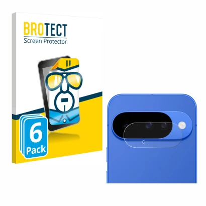 Vorderseite einer Produktverpackung mit dem Markenlogo BROTECT. Daneben ist das Gerät Google Pixel 10 (NUR Kameraschutz) mit d