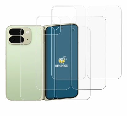 Abbildung des Geräts Google Pixel 10 Pro Fold (Display+Rückseite) mit einer Vielzahl des Displayschutzes.