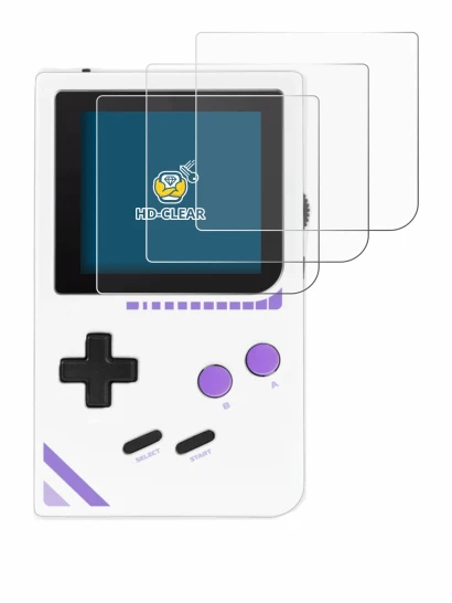 Abbildung des Geräts Modretro Chromatic mit einer Vielzahl des Displayschutzes.