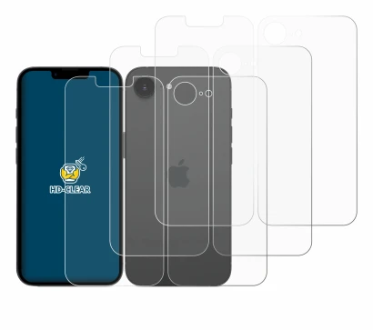 Abbildung des Geräts Apple iPhone 17e (Display+Rückseite) mit einer Vielzahl des Displayschutzes.