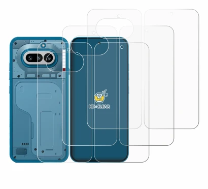 Abbildung des Geräts Nothing Phone (4a) (Display+Rückseite) mit einer Vielzahl des Displayschutzes.