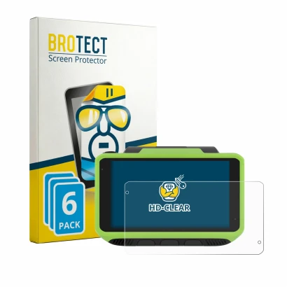 Vorderseite einer Produktverpackung mit dem Markenlogo BROTECT. Daneben ist das Gerät Zebra WT6400 mit dem zugehörigen Display