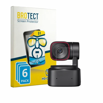 Vorderseite einer Produktverpackung mit dem Markenlogo BROTECT. Daneben ist das Gerät OBSBOT Tiny 2 Lite mit dem zugehörigen D
