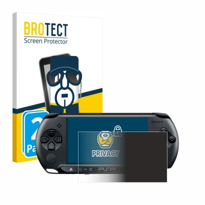 Vorderseite einer Produktverpackung mit dem Markenlogo BROTECT. Daneben ist das Gerät Sony PSP Street E1004 mit dem zugehörige