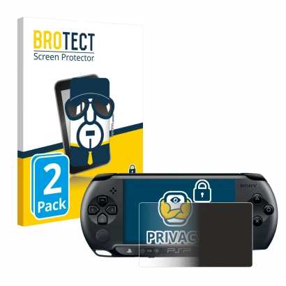 Vorderseite einer Produktverpackung mit dem Markenlogo BROTECT. Daneben ist das Gerät Sony PSP 1004 mit dem zugehörigen Displa