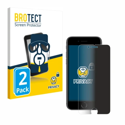 Vorderseite einer Produktverpackung mit dem Markenlogo BROTECT. Daneben ist das Gerät Apple iPhone 8 mit dem zugehörigen Displ