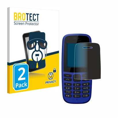 Vorderseite einer Produktverpackung mit dem Markenlogo BROTECT. Daneben ist das Gerät Nokia 105 DS 2019 mit dem zugehörigen Di