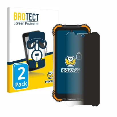 Vorderseite einer Produktverpackung mit dem Markenlogo BROTECT. Daneben ist das Gerät Doogee S58 Pro mit dem zugehörigen Displ