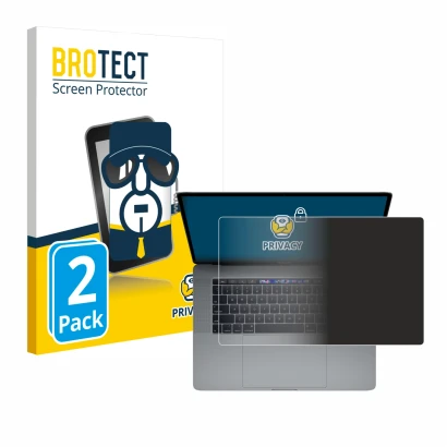 Vorderseite einer Produktverpackung mit dem Markenlogo BROTECT. Daneben ist das Gerät Apple MacBook Pro 15" 2019 (Touch Trackp