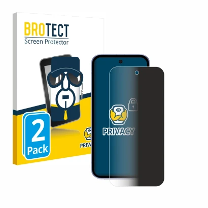 Vorderseite einer Produktverpackung mit dem Markenlogo BROTECT. Daneben ist das Gerät Google Pixel 9a mit dem zugehörigen Disp