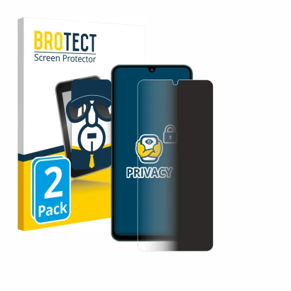 Vorderseite einer Produktverpackung mit dem Markenlogo BROTECT. Daneben ist das Gerät Samsung Galaxy F07 mit dem zugehörigen D