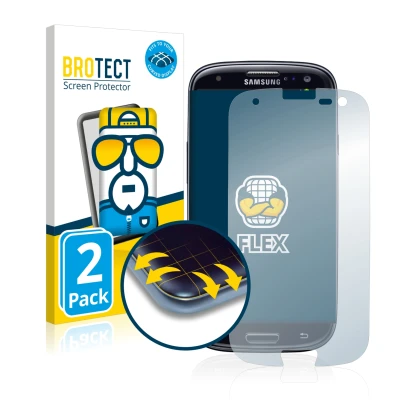 Vorderseite einer Produktverpackung mit dem Markenlogo BROTECT. Daneben ist das Gerät Samsung Galaxy S3 Neo I9300I mit dem zug
