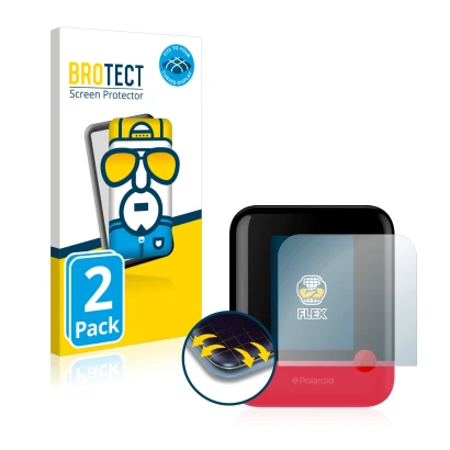 Vorderseite einer Produktverpackung mit dem Markenlogo BROTECT. Daneben ist das Gerät Polaroid Pop mit dem zugehörigen Display