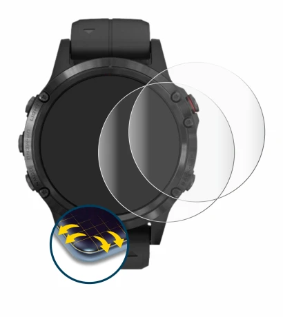 Abbildung des Geräts Garmin Fenix 5 Plus (47 mm) mit einer Vielzahl des Displayschutzes.