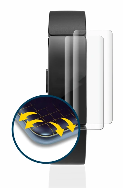 Abbildung des Geräts Fitbit Inspire HR mit einer Vielzahl des Displayschutzes.