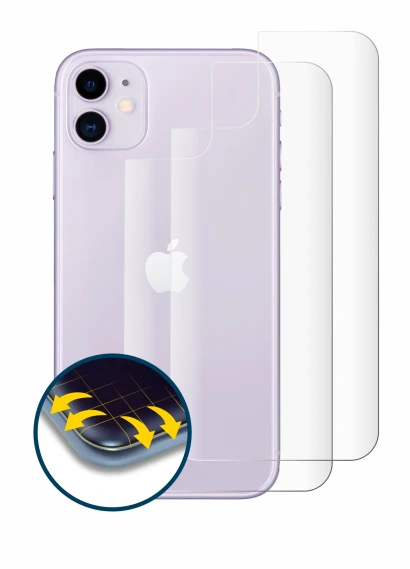 Abbildung des Geräts Apple iPhone 11 (Rückseite) mit einer Vielzahl des Displayschutzes.