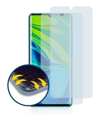 Abbildung des Geräts Xiaomi Mi Note 10 mit einer Vielzahl des Displayschutzes.