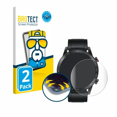 Vorderseite einer Produktverpackung mit dem Markenlogo BROTECT. Daneben ist das Gerät Honor Watch Magic 2 (46 mm) mit dem zuge