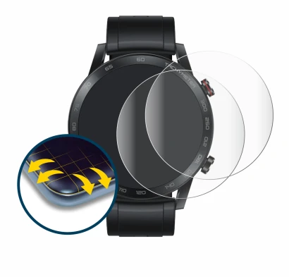 Abbildung des Geräts Honor Watch Magic 2 (46 mm) mit einer Vielzahl des Displayschutzes.