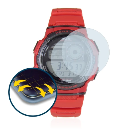 Abbildung des Geräts Casio AE-1000W mit einer Vielzahl des Displayschutzes.