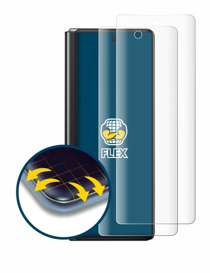 Abbildung des Geräts Samsung Galaxy Z Fold 2 5G mit einer Vielzahl des Displayschutzes.