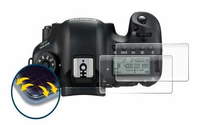 Abbildung des Geräts Canon EOS 6D (Schulterdisplay) mit einer Vielzahl des Displayschutzes.