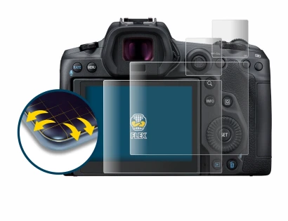 Abbildung des Geräts Canon EOS R5 mit einer Vielzahl des Displayschutzes.