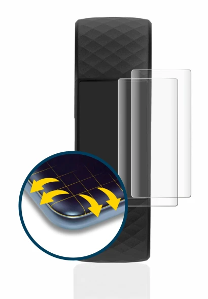 Abbildung des Geräts Fitbit Charge 4 mit einer Vielzahl des Displayschutzes.