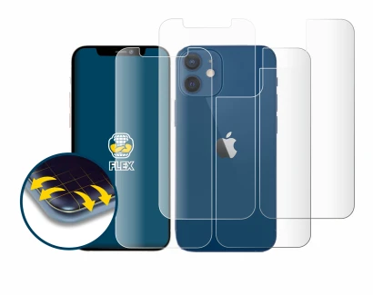 Abbildung des Geräts Apple iPhone 12 (Display+Rückseite) mit einer Vielzahl des Displayschutzes.