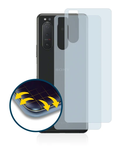 Abbildung des Geräts Sony Xperia 5 II (Rückseite) mit einer Vielzahl des Displayschutzes.