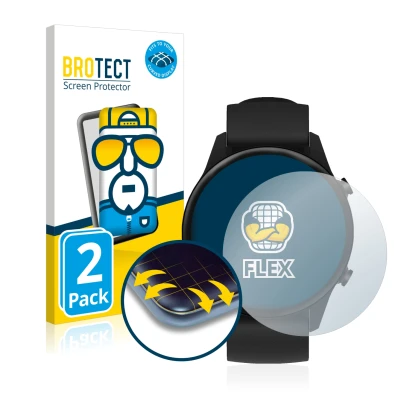 Vorderseite einer Produktverpackung mit dem Markenlogo BROTECT. Daneben ist das Gerät Xiaomi Mi Watch 2021 mit dem zugehörigen