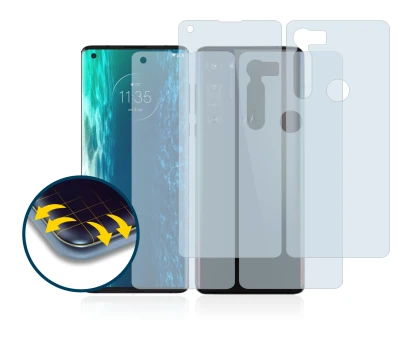 Abbildung des Geräts Motorola Edge (Display+Rückseite) mit einer Vielzahl des Displayschutzes.