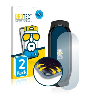 Vorderseite einer Produktverpackung mit dem Markenlogo BROTECT. Daneben ist das Gerät Xiaomi Mi Band 6 mit dem zugehörigen Dis