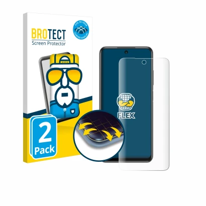 Vorderseite einer Produktverpackung mit dem Markenlogo BROTECT. Daneben ist das Gerät Xiaomi Redmi Note 10 5G mit dem zugehöri