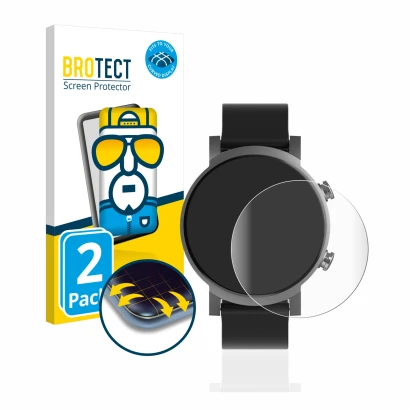 Vorderseite einer Produktverpackung mit dem Markenlogo BROTECT. Daneben ist das Gerät Mobvoi Ticwatch E3 mit dem zugehörigen D