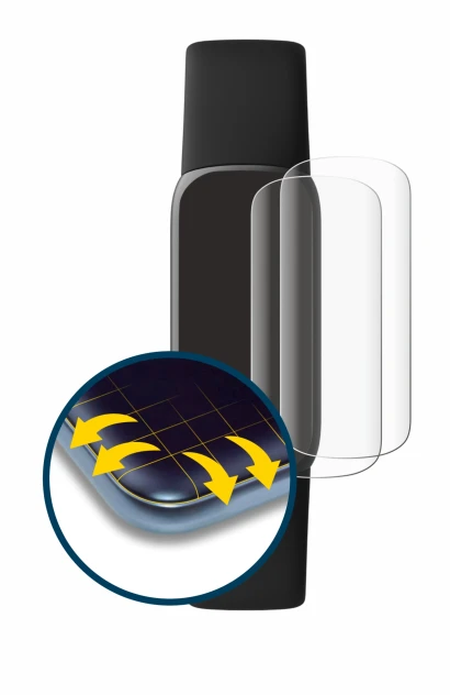 Abbildung des Geräts Fitbit Luxe mit einer Vielzahl des Displayschutzes.
