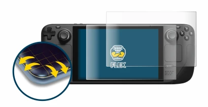 Abbildung des Geräts Valve Steam Deck mit einer Vielzahl des Displayschutzes.