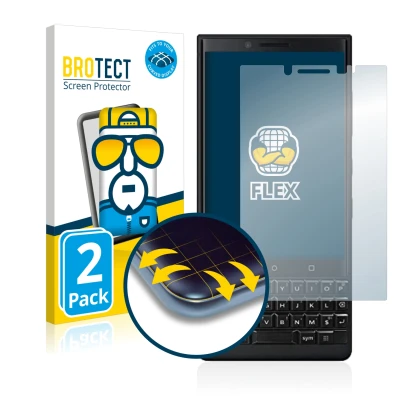 Vorderseite einer Produktverpackung mit dem Markenlogo BROTECT. Daneben ist das Gerät BlackBerry Key2 (Dual Sim) mit dem zugeh