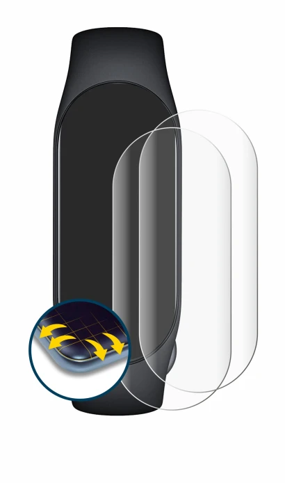 Abbildung des Geräts Xiaomi Smart Band 7 mit einer Vielzahl des Displayschutzes.