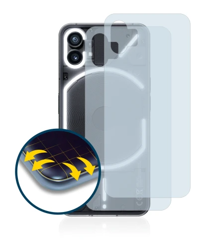 Abbildung des Geräts Nothing Phone (1) (Rückseite) mit einer Vielzahl des Displayschutzes.