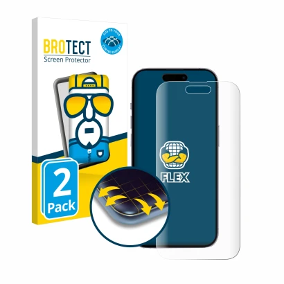 Vorderseite einer Produktverpackung mit dem Markenlogo BROTECT. Daneben ist das Gerät Apple iPhone 14 Pro mit dem zugehörigen 